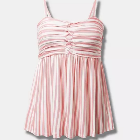 Torrid Pink and White Super Soft V-Neck Twisted Front Babydoll - Picture 1 of 11